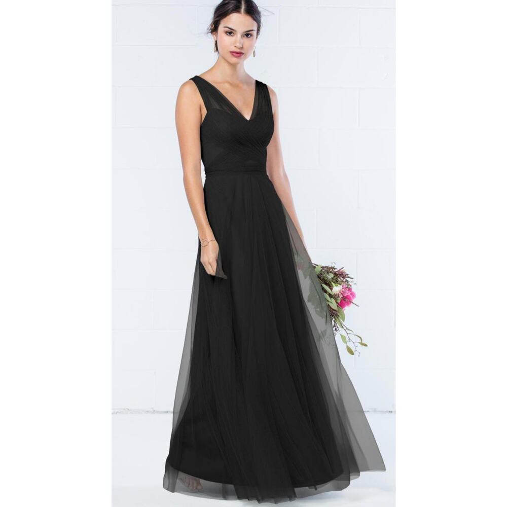 Wtoo by Watters Bridesmaid Tulle Long Dress Black Black Prom Sz 6 Style 343